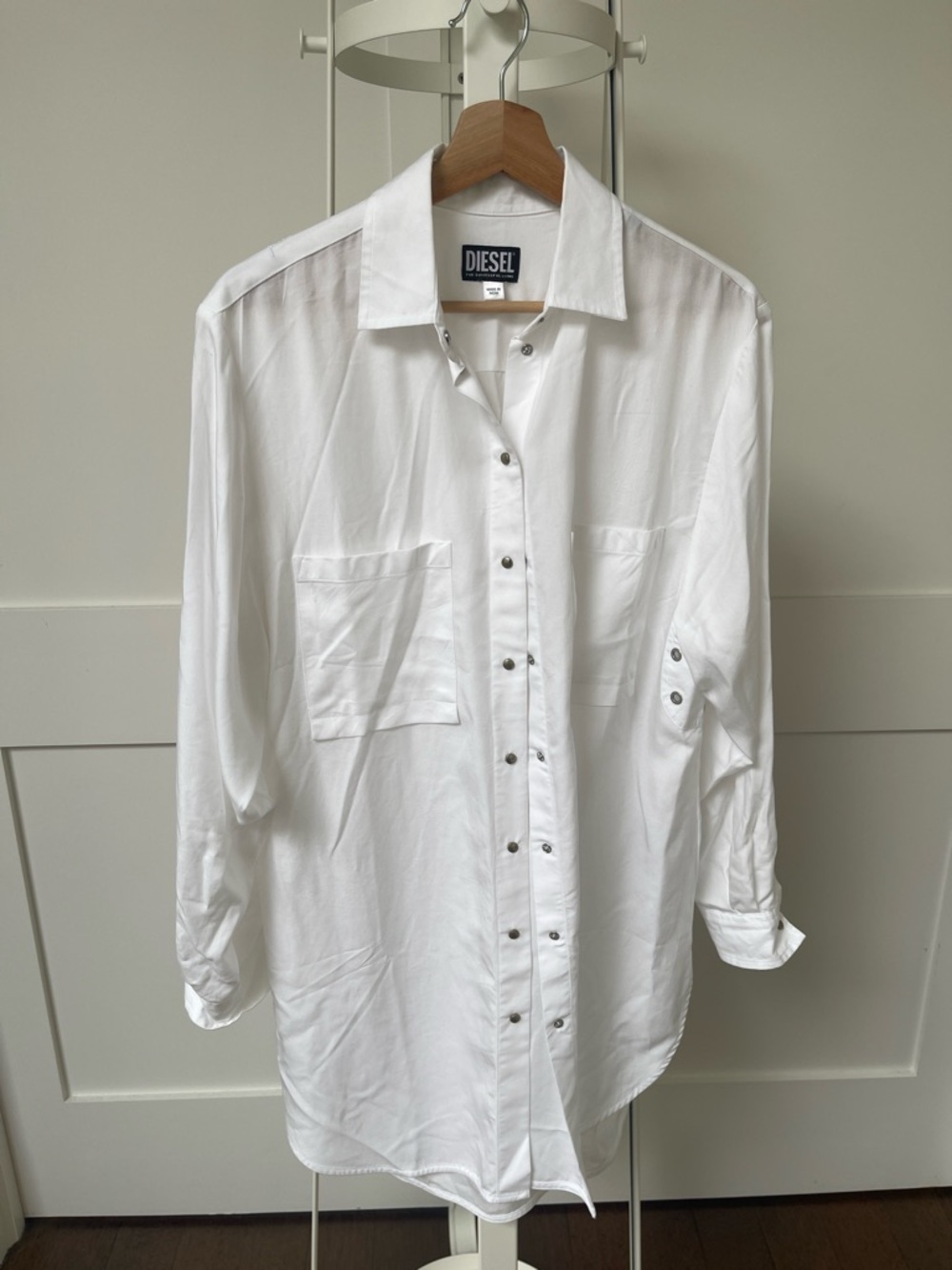 Diesel White Casual Button-Down Shirt with Patch Pockets